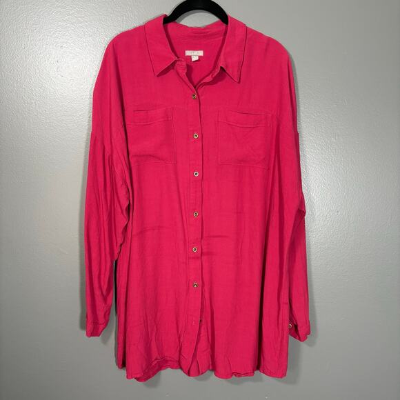 J. Jill Women's Red Oversized Button Up Shirt - Size XL - Lagenlook Rayon Top - Picture 1 of 6